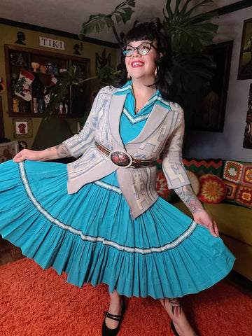 Vintage 1950's Blue Knit Aztec Cardigan