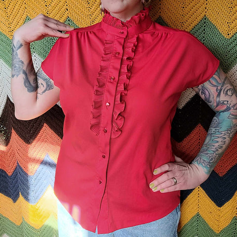 Upstairs Erin 80s Red Ruffled Blouse