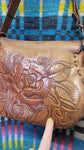 Vintage 70s Round Leather Purse w/Roses