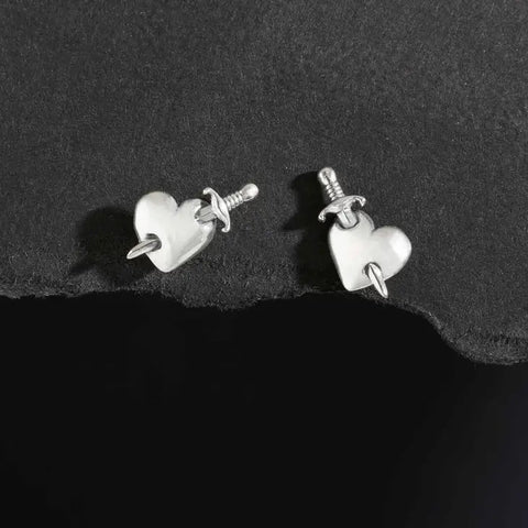 Nina Designs Sterling Silver Sword and Heart Post Earrings