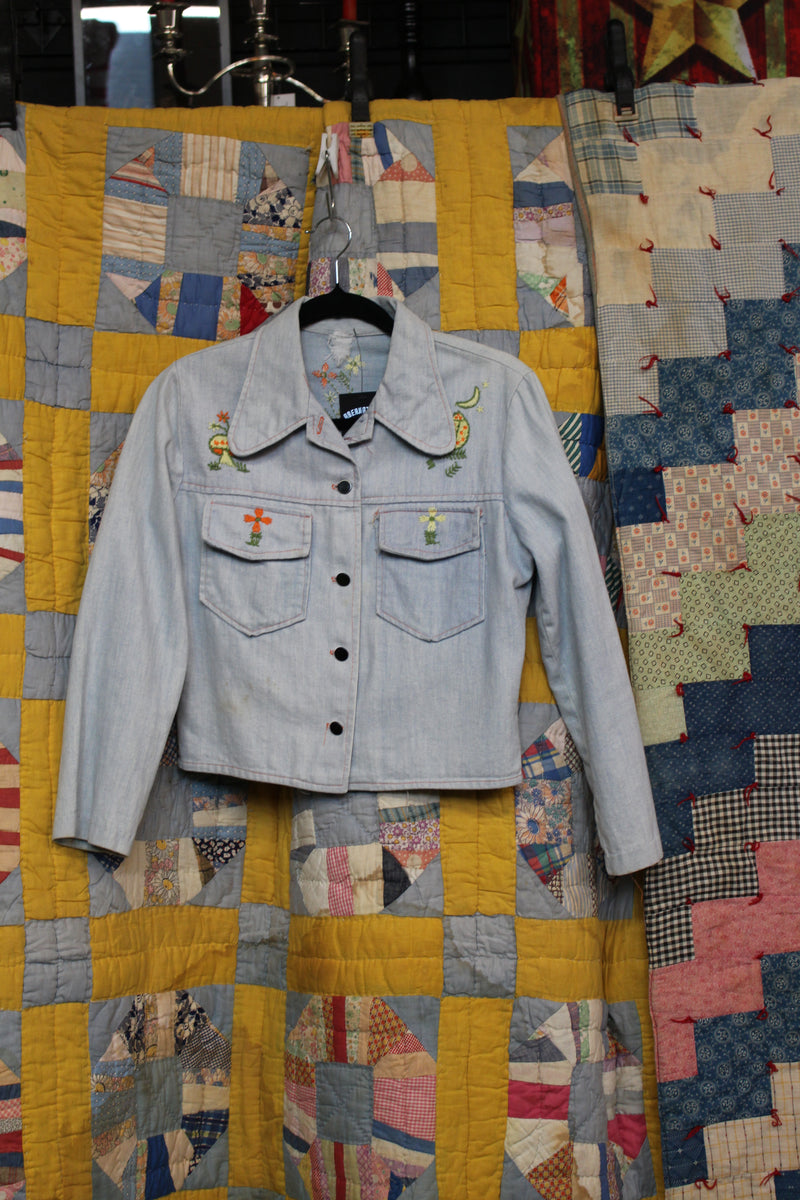 Vintage 70s Embroidered Mushroom Denim Jacket – Shopabernathys