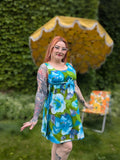 Vintage Handmade 60s Blue Watercolor Wrap Dress