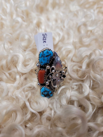 Desert Indian Traders Turquoise and Coral Ring #2
