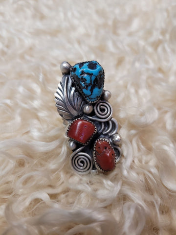 Desert Indian Traders Two Stone Egyptian Turquoise and Coral Ring #5