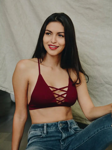 Leto Accessories Burgandy Seamless Lace Up Racer Back Bralette