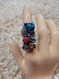 Desert Indian Traders Two Stone Egyptian Turquoise and Coral Ring #5