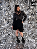 Vintage 1970s Black Velvet Ruffle Wrap Buckle Skirt