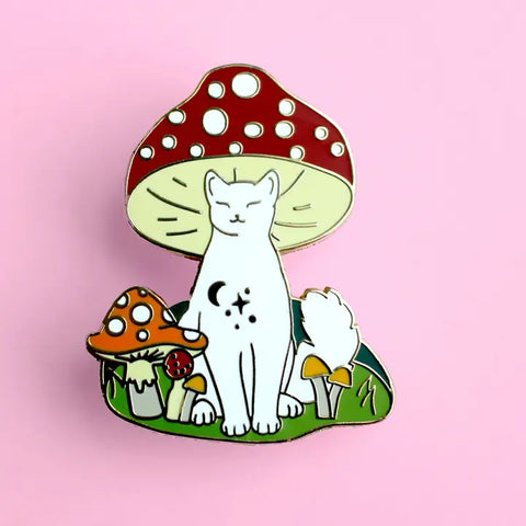 Glitter Punk Mushroom Cat Enamel Pin