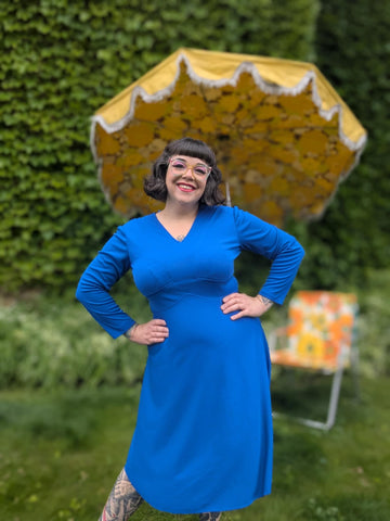 Vintage Volup 60s Long Sleeve Blue Polyester Dress