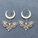 Mio Queena Gothic Style Moth & Moon Dangle Earrings