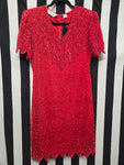 Vintage 90s Silk Red Beaded Dress