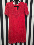 Vintage 90s Silk Red Beaded Dress