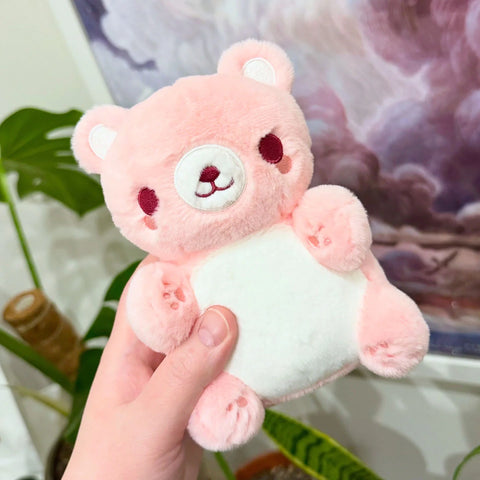 Bright Bat Design Pink Bear Nugget Keychain Plushie
