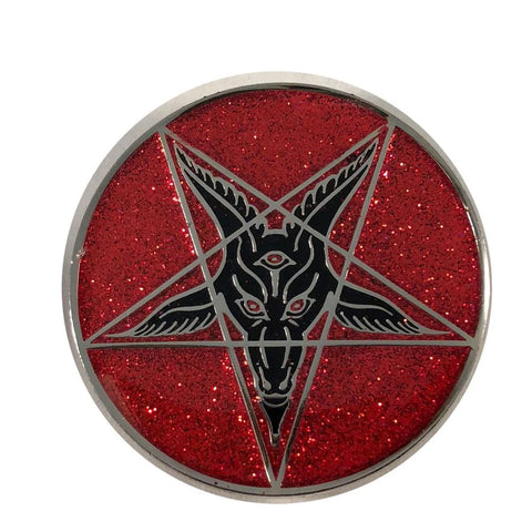 Kreepsville Glitter Goat Baphomet Enamel Pin Red