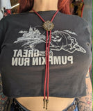 Reds Retro Gray Druzy Look Red Leather Bolo Tie