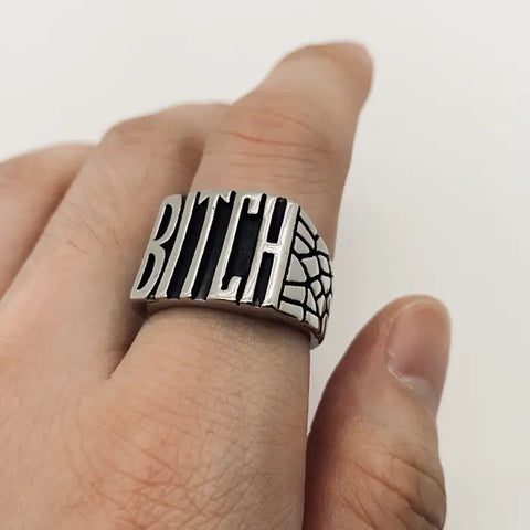 Mio Queena Stainless Steel Reversion "BITCH" Ring