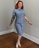 Size LG Vintage 1950s Pale Blue Shift Dress