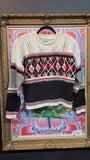 Vintage 90's White, Red, and Black Argyle Sweater