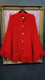 Vintage 70's Red Knit Cape with Fringe