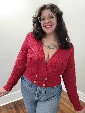 Vintage 90's Red V Neck Cardigan Sweater