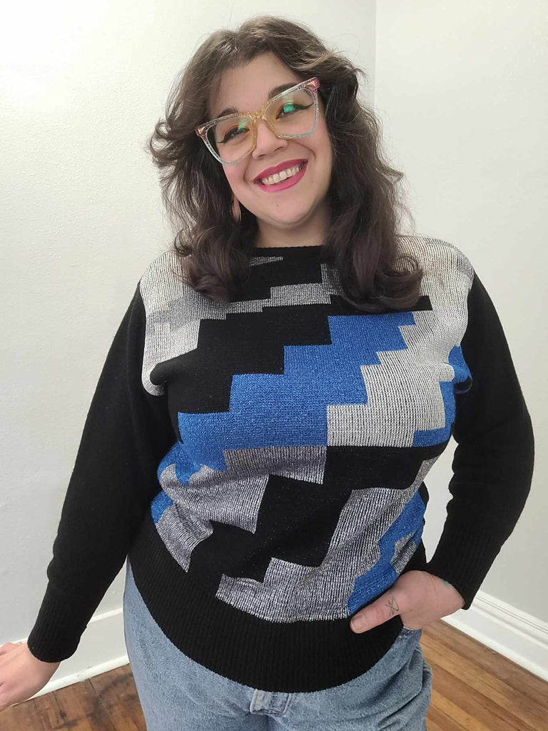 Vintage 80s Metallic Blue Sweater