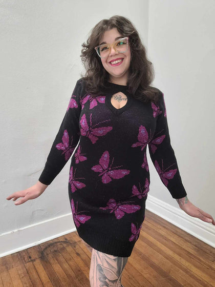 Vintage 80s Pink Butterfly Sweater Dress