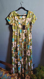 Vintage 60s Green Tropical Maxi Dress