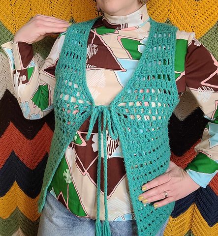 Vintage 1970's Teal Knit Vest