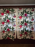 Vintage 40's Pink and Blue Rose Print 2 Panel Curtain Set