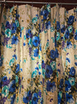 Vintage 60s 4 Panel Blue & Green Floral Curtain Set