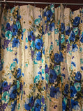 Vintage 60s 4 Panel Blue & Green Floral Curtain Set