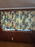 Vintage 60s 4 Panel Blue & Green Floral Curtain Set