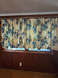 Vintage 60s 4 Panel Blue & Green Floral Curtain Set