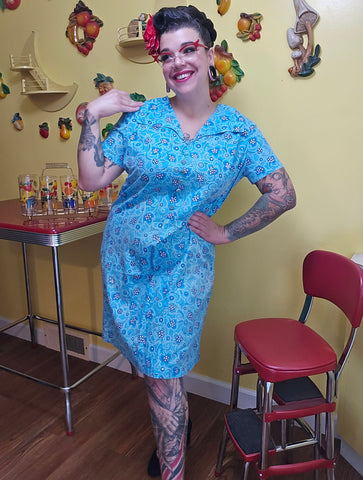 Vintage 60's Teal Mod House Dress