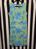 Vintage Volup 1960's Blue Green Paisley Wiggle Dress