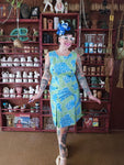 Vintage Volup 1960's Blue Green Paisley Wiggle Dress