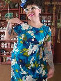 Vintage Blue Floral Tropical Dress