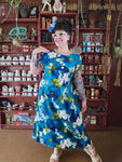 Vintage Blue Floral Tropical Dress