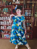 Vintage Blue Floral Tropical Dress