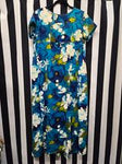 Vintage Blue Floral Tropical Dress