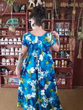 Vintage Blue Floral Tropical Dress