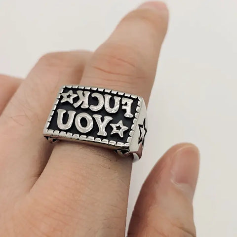 Mio Queena Stainless Steel Reversion "Fuck You" Ring