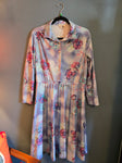 Vintage 1970's Blue Floral Shirt Dress