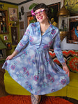 Vintage 1970's Blue Floral Shirt Dress