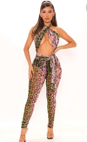 Gently Used Multi Colored Snake print Jumpsuit