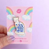 Glitter Punk Willow Pattern Cat Enamel Pin
