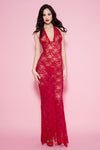 Music Legs Red Long Lace Halter Dress