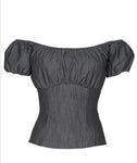 Anita Moore Pinup Couture Denim Peasant Top