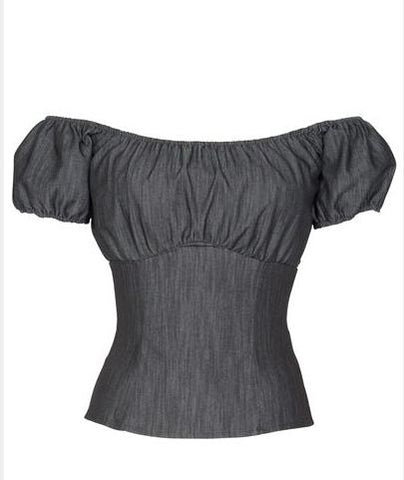 Anita Moore Pinup Couture Denim Peasant Top