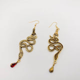 Mio Queena Gothic Vintage Gold Snake and Hand Pendant Earrings